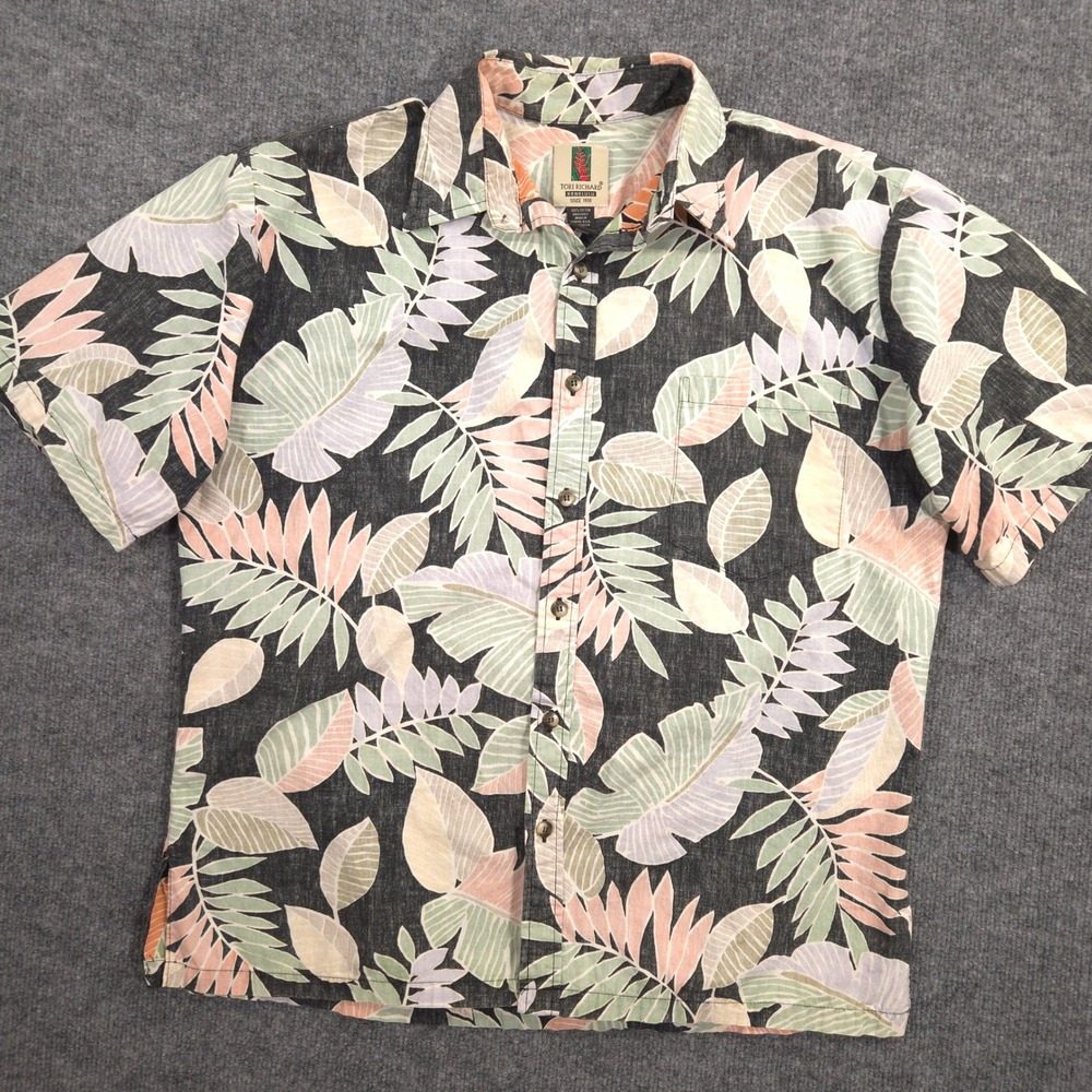 Tori Richard Shirt Mens M Multicolor Hawaiian Botanical Floral Reverse Print USA